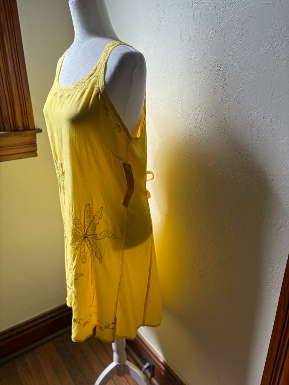 Raya Sun Embroidered Palm Tree Sundress Yellow Sleeveless NWT L - Picture 5 of 9